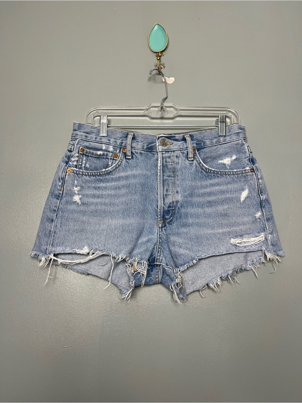 Agolde Parker Shorts Light Blue Distressed High Rise Denim Women’s Size 27